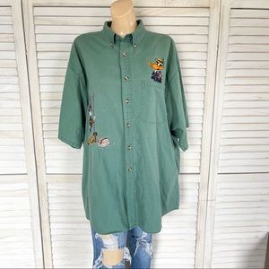 Vintage Loony Tunes Embroidered Short Sleeve Button Down Shirt